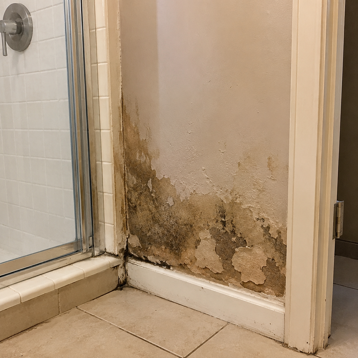 Moisture damage near shower before bathroom remodeling in Florida