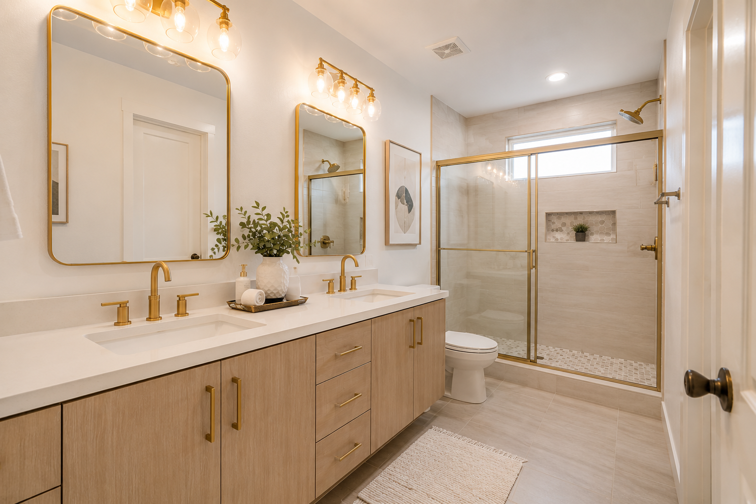 Finished bathroom remodel wide view in Tampa Bay Florida