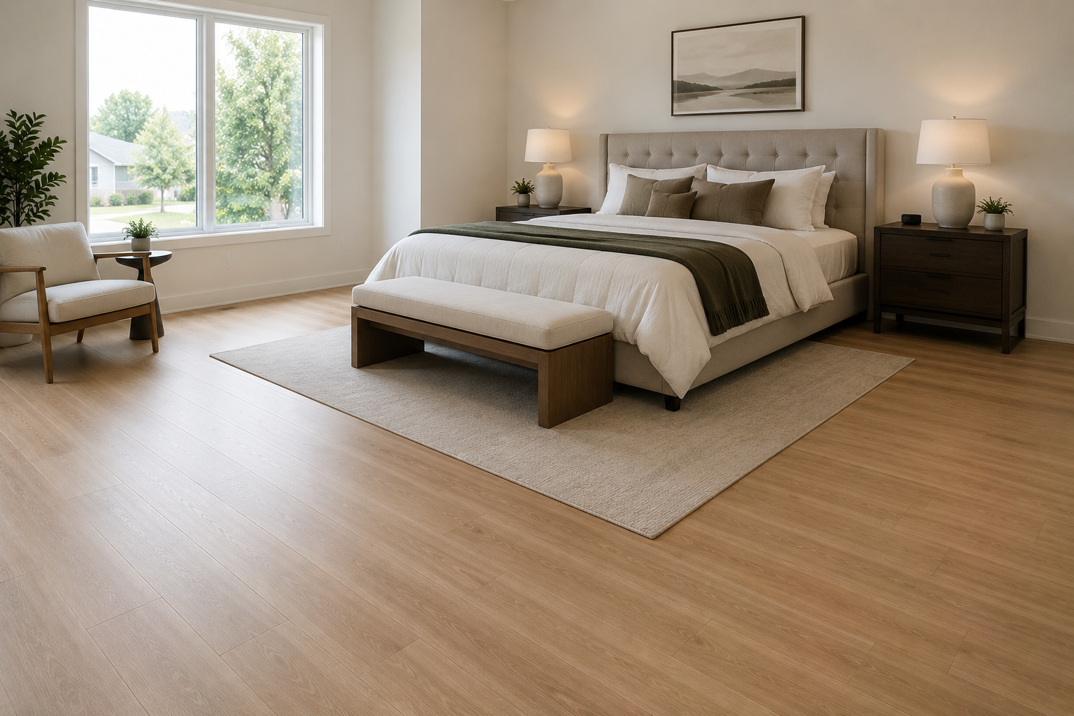 Wood-look flooring in Florida bedroom with natural light